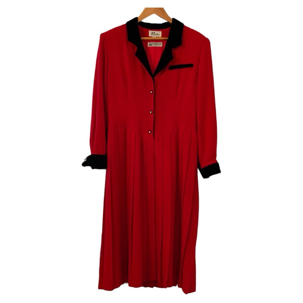 Rouie Vintage Pleated Red And Black Wool Dress Size 12